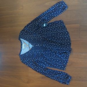 NWT Lucky Brand Long Sleeve Medium Navy Blue Blouse